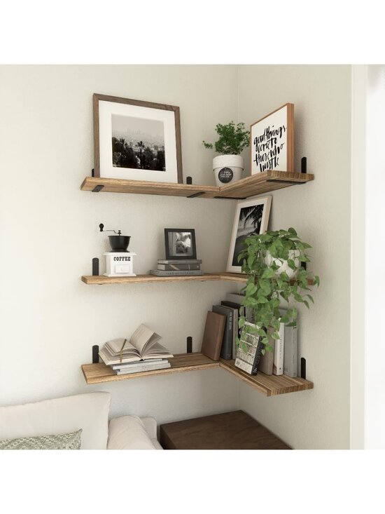 s-l400.jpg New 6 Pcs Rustic Brown Wood Floating Shelves Wall Decor 16.5 x 6 inch Storage